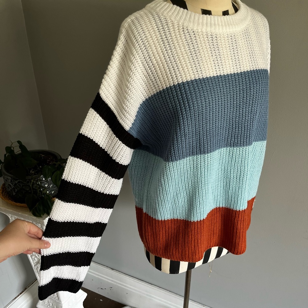 Adele B Color Block Sweater With Striped Sleeves … - image 4